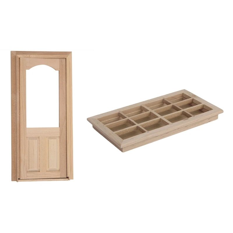 Wooden Traditional 12-Pane Window Frame 1:12 Scale Dollhouse Miniature &amp Door Furniture Model DIY Unp |