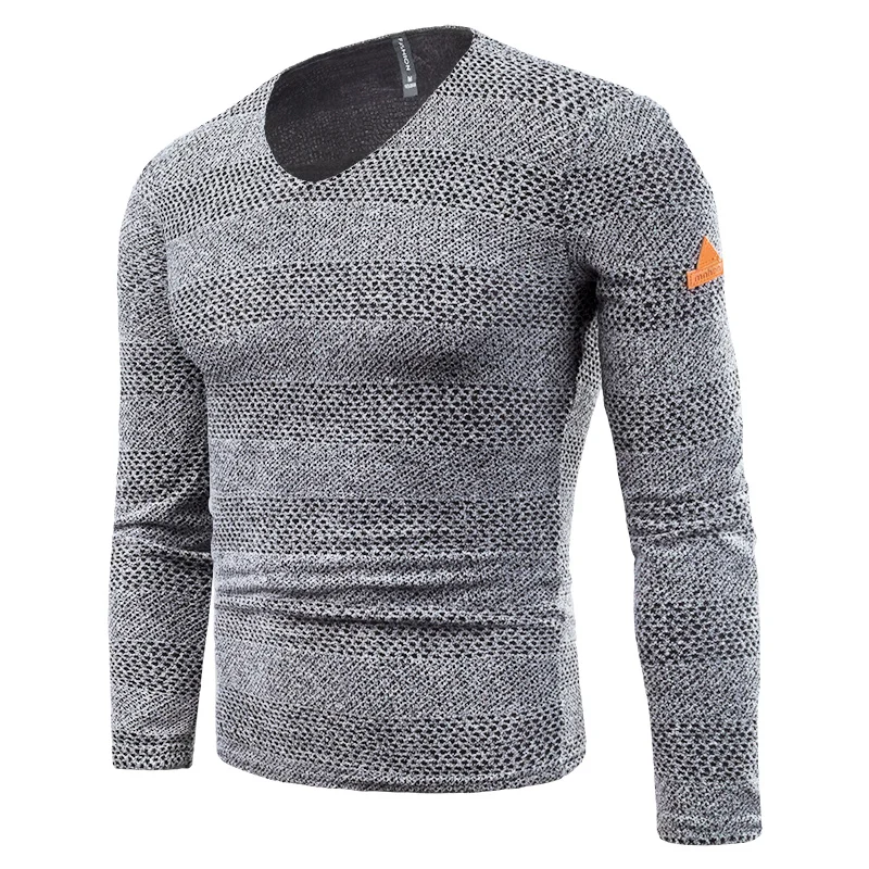 ZUSIGEL с v-образным вырезом, однотонный пуловер и свитер для мужчин, длинный рукав, повседневный толстый теплый мужской зимний свитер, трикотажное пальто - Color: Gray