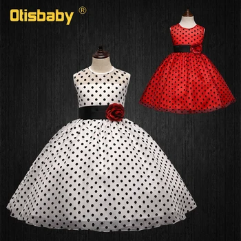 

Summer Girls Polka Dot Dress Children White Evening Dresses Baby Girl Birthday Party Dress First Holy Communion Ball Gowns