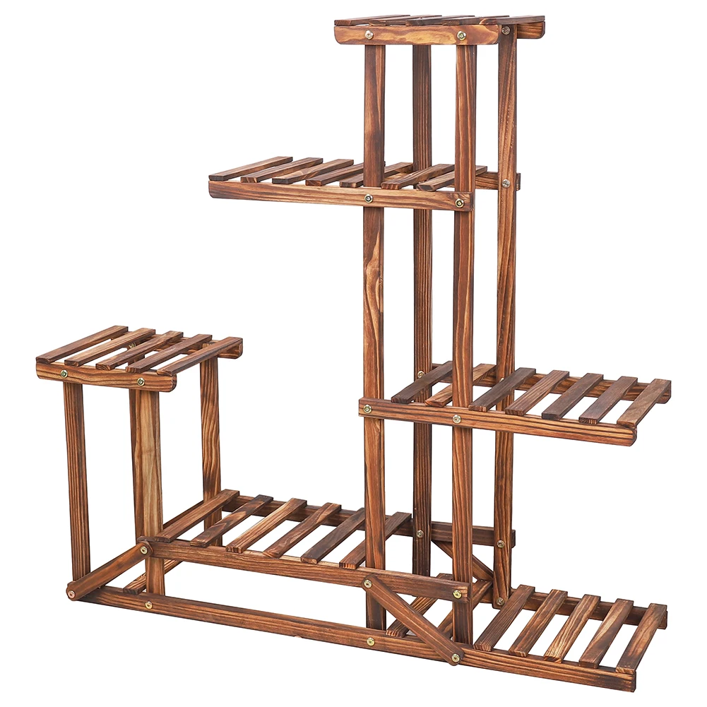 6 Tiered Wood Plant Flower Stand Shelf Planter Pots Shelves Rack Holder Display for Multiple Plants Indoor Outdoor Garden Patio — view 4