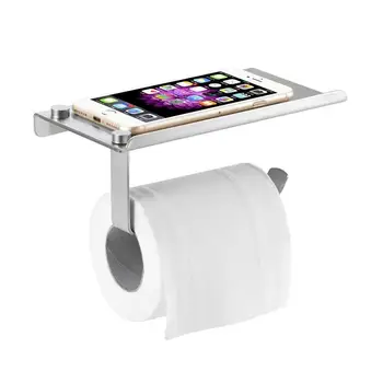 

Toilet Paper Holder, with Phone Shelf, Bathroom Accessories Stainless Steel Tissue Roll Dispenser Storage Wall Mounted