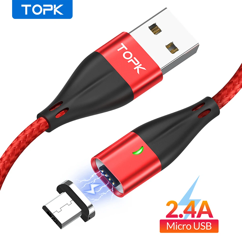 Магнитный светодиодный кабель TOPK 1 м Micro Usb для быстрой зарядки магнитное зарядное