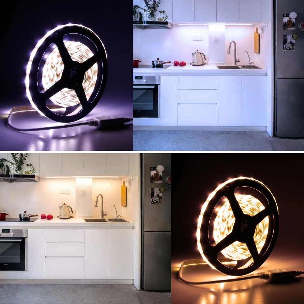 

Auto Turn ON/OFF PIR Motion Sensor Light Strip USB Dimmable LED Strip Light Flexible Lamp Tape For Cabinet Closet Stairs Kitchen