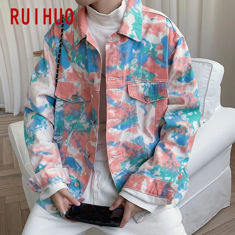 RUIHUO, розовая камуфляжная джинсовая куртка, Мужское пальто, уличная одежда, хип-хоп джинсовая куртка, мужское зимнее пальто, мужская куртка, пальто, 5XL, осень, новинка