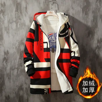 

Korean Style Clothing Men Graffiti Printed Long Men Coat Hip Hop Long Gothic Jacket Male Hooded Trench Coat Overcoat Men