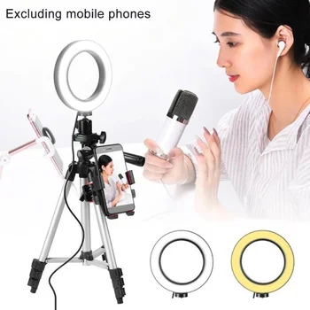 

Studio Desktop Freestanding Selfie Ring Light Set Phone Holder Aluminum Alloy Dimmable LED Tripod Stand Makeup Non Slip