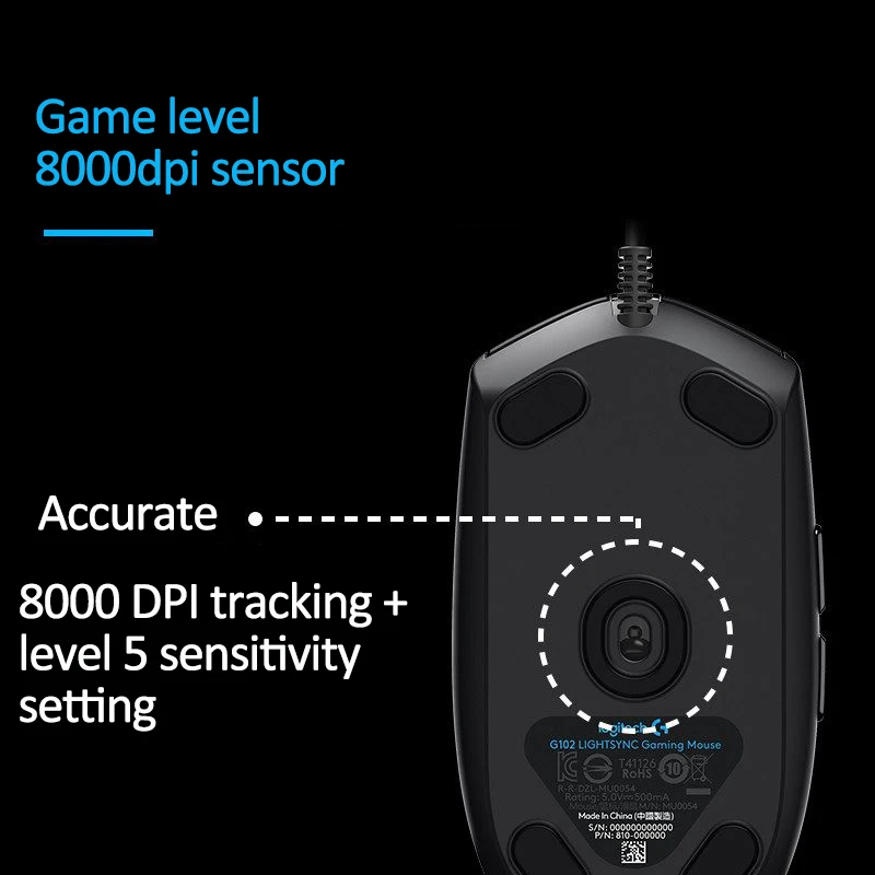 Logitech G102 2 го поколения Проводная игровая rgb мышь для Windows 10/8/7 с 8000 точек/дюйм Streamer
