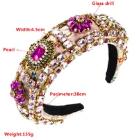 Luxury Baroque Palace Style Full Rhinestone Headband Hair Accessories Women Thickened Sponge Embroidery Prom Hairband Hair Hoop 6