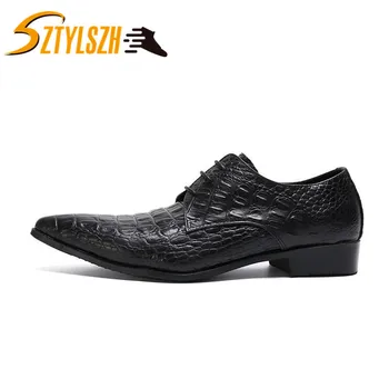 

New British Style Men's Genuine Leather Crocodile Pattern Shoes Classic Business Casual Shoes Fashion Handmade Dress Flats Shoes