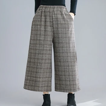 

WOMENGAGA Korean Plaid Hit Color Trouser For Women Midi Waist Pocket Oversize Loose Wide Leg Pant Female 2020 Fashion New XX131