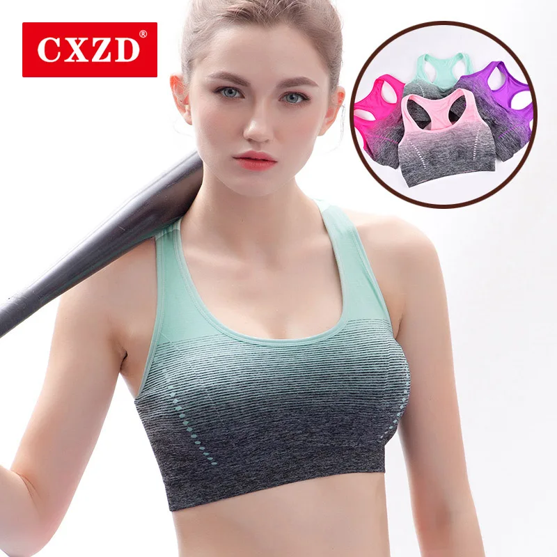 

CXZD 2019 Sports Bra High Stretch Breathable Top Fitness Women Padded for Running Yoga Gym Seamless Crop Bra Gradient Sport Bra