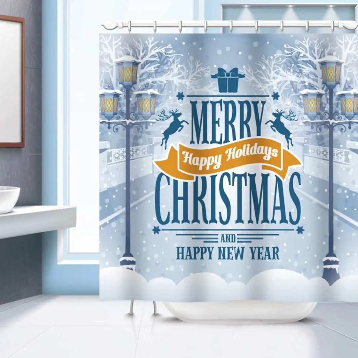 Meigar 180x180 см Merry Mas Santa Flight Водонепроницаемая занавеска для душа Ванная комната Рождественский Декор с 12 крючками для домашнего декора ванной комнаты