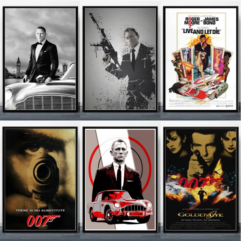 Горячая 007 классический фильм рисунок на холсте Плакаты и принты настенные картины Декор для дома