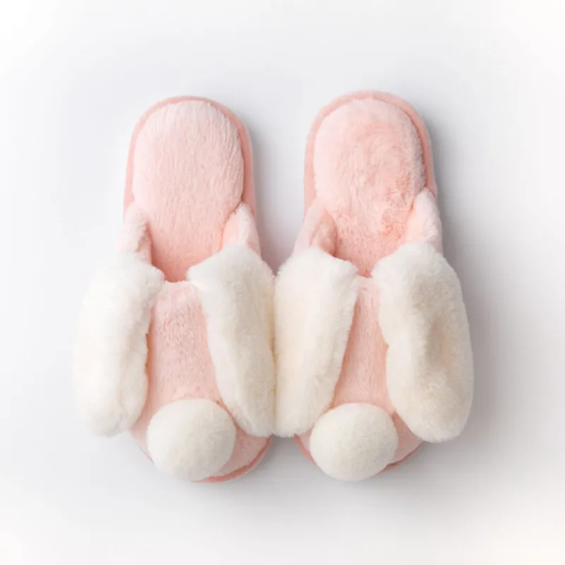 SWQZVT Rabbit women furry slippers cartoon cut warm pink bedroom ladies slippers with fur home sleepers winter shoes women 2020 (4)