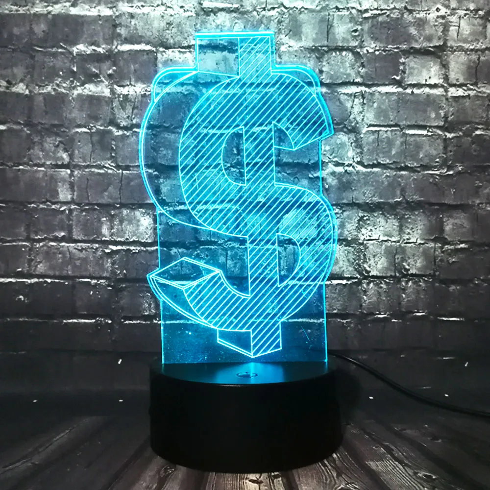 Горячая 3D доллар наличные модели USB светодиодный светильник 7 цветов Изменение Иллюзия ночник сверкающая вспышка освещение для магазина Декор подарок