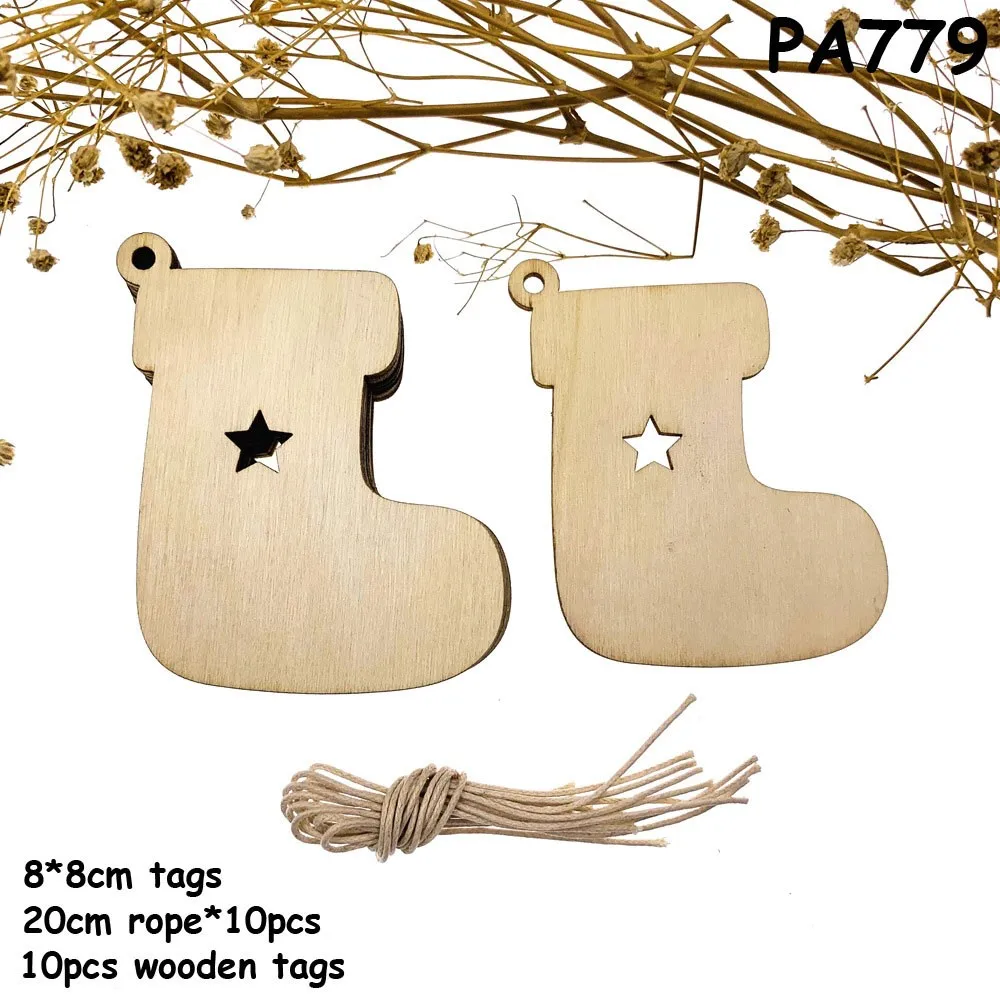 PA779 20 шт. DIY натуральный деревянный чипборд Рождественская елка подвесная подвеска с героем аниме подарки для детей снеговик дерево олень форма украшения - Цвет: PA779
