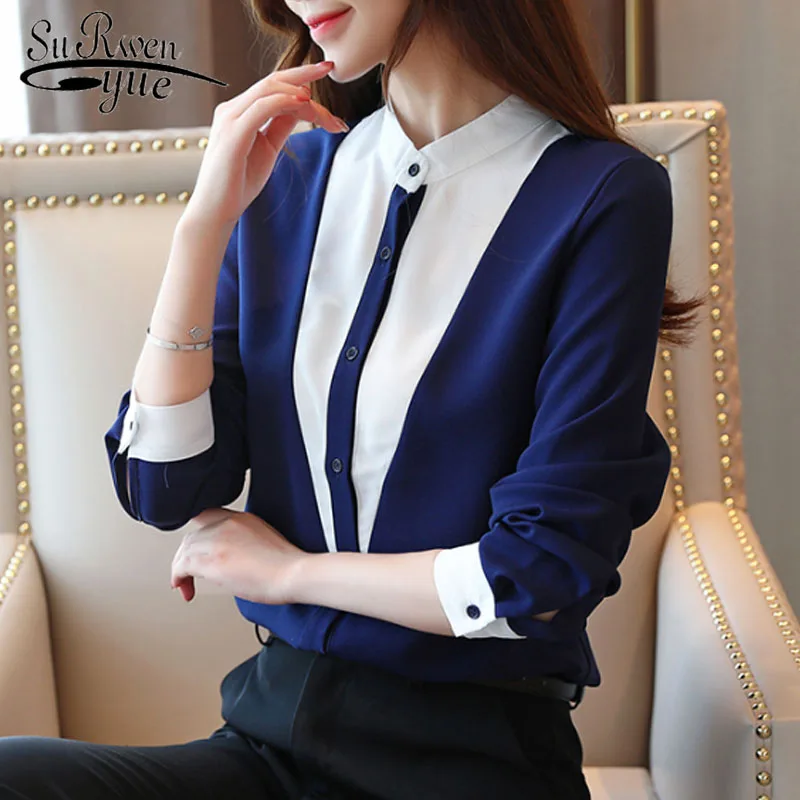 

Long Sleeve Stand Collar Women Tops Casual Slim Women Clothing Office Ladies Shirts 2019 Fashion Women Chiffon Blouses 6378 50