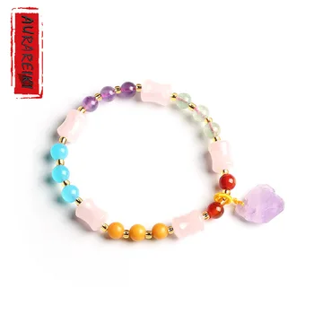 

Natural Crystal Rainbow Candy Color Bracelet Amethyst Raw Ore Pendant Single Loop Bracelet Men's And Women's Accessories