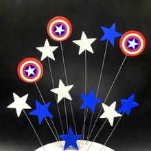 1 компл. Мультфильм супер герой Человек-паук Капитан Америка летучая мышь самолет звезда кекс топперы выбирает губки флаги украшения для торта на день рождения