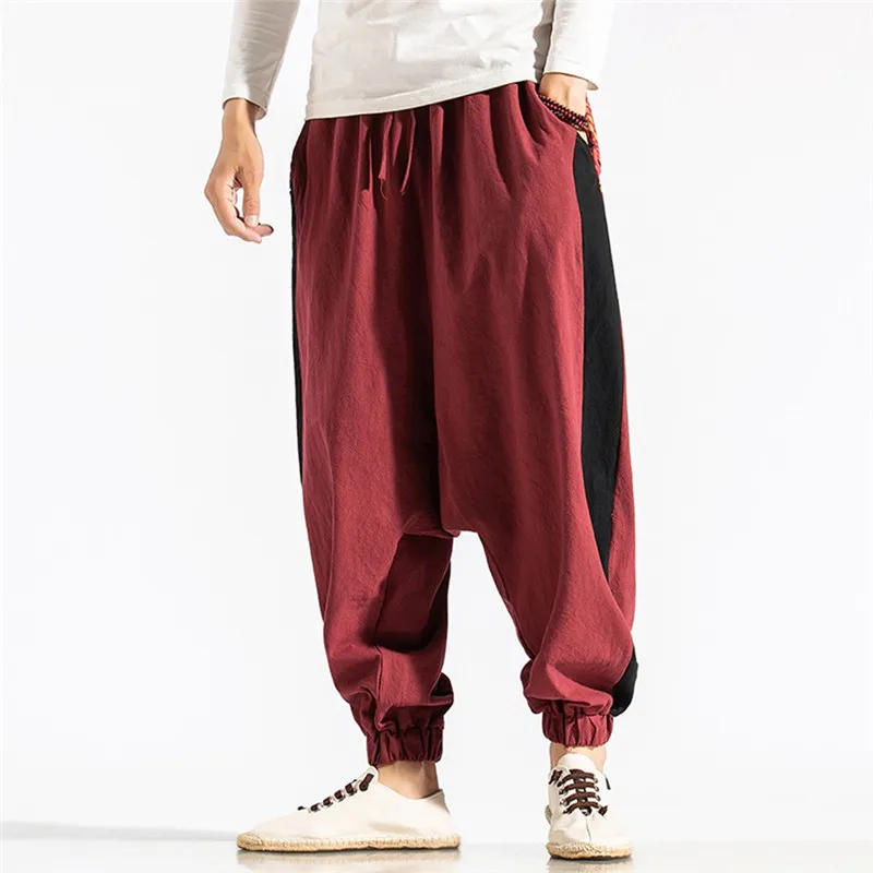 Linen Pants Men Large Print Vintage Cotton Cargo Trousers Pantalones hombre Streetwear Joggers Hip hop Pantalon homme Sweatpants