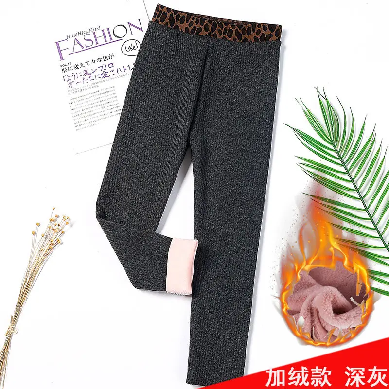 darkgrey thick Леггинсы для девочек; детская одежда на весну-осень; Детские узкие брюки-карандаш для маленьких девочек; леггинсы с леопардовым принтом Пантеры - Цвет: darkgrey thick
