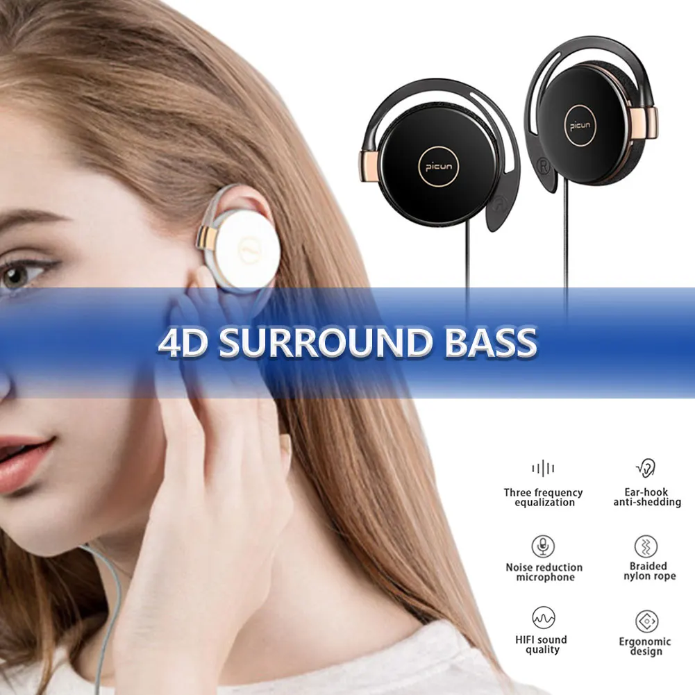 Erilles bluetooth earphone wired headphone clip on headphone stereo ear clip with microphone Sport wired headset with microphone