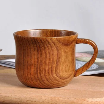 

8.6*6.8cm Cup Wooden Vintage Wood Grain Back Cup Wooden Cup Green Wooden Coffee Cup Anti-side Ear Cup