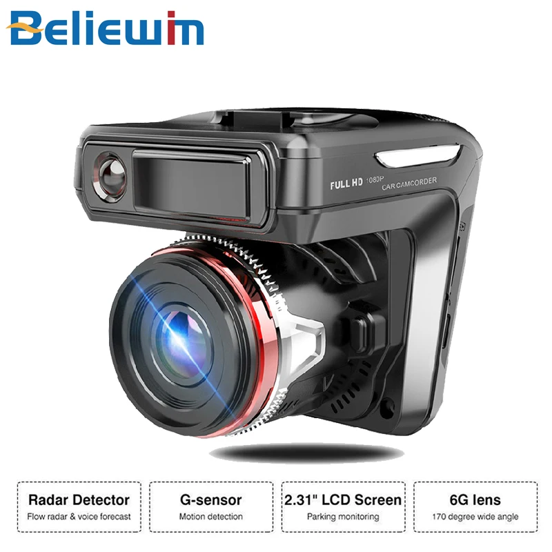 

Beliewim 3 in 1 Car DVR Camera Radar Detector With GPS 2.4" Screen Full HD 1080P Dual Lens Night Vision Dash Camera