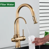 Rozin Filter Water Kitchen Faucet 2 in 1 Antique Brass Pull Out Nozzle Kitchen Purification Crane 2 Ways Swivel Mixer Tap 2