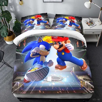 

Cartoon Super Mario Sonic Duvet Cover Bedding Set Queen King Size Kids White Double Bed Covers 3D Quilt Bed Linen Home Textile