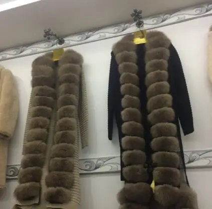 Женское длинное пальто из натурального Лисьего меха, шерстяное Женское пальто, верхняя одежда с мехом спереди, флисовое трикотажное пальто