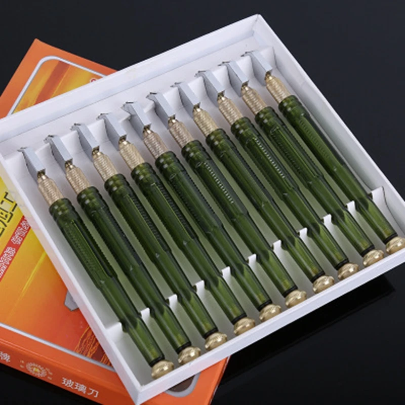 10pcs with box Профессиональный стеклянный Резак роликовый алмазный наконечник Противоскользящий карбидный металлический пластик ручка подача масла режущий инструмент керамическая плитка DIY Резак - Цвет: 10pcs with box