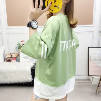 

summer large size Women T-shirts cotton half Sleeve tshirt Female letter Printing Korean students Casual Patchwork t shirt tops