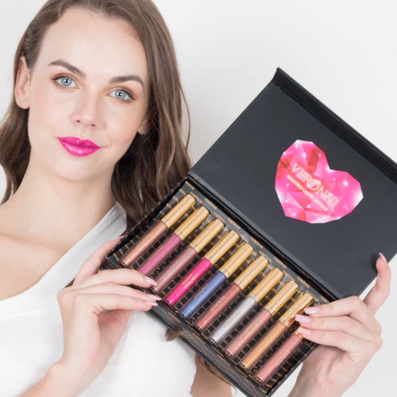 

10 Colors set Glitter Lipgloss Makeup Waterproof Lasting Shining Diamond Lipgloss Liquid Cosmetics Professional Levre Rouge