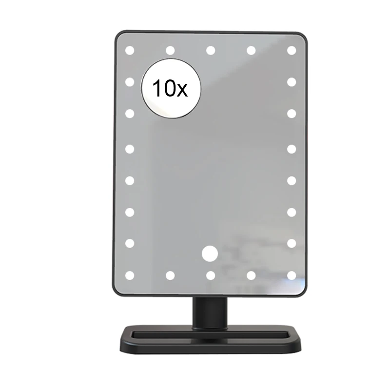 BLACK WITH 10X 22 led зеркало для макияжа увеличительное зеркало с ярким зеркалом макияж делает зеркало блеск сенсорный экран miroir girl - Цвет: BLACK WITH 10X