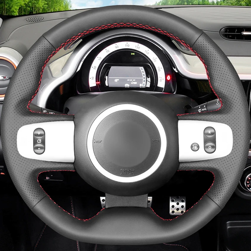 Черный PU искусственная кожа DIY сшитый вручную чехол рулевого колеса автомобиля для Renault Twingo 3- Twingo RS