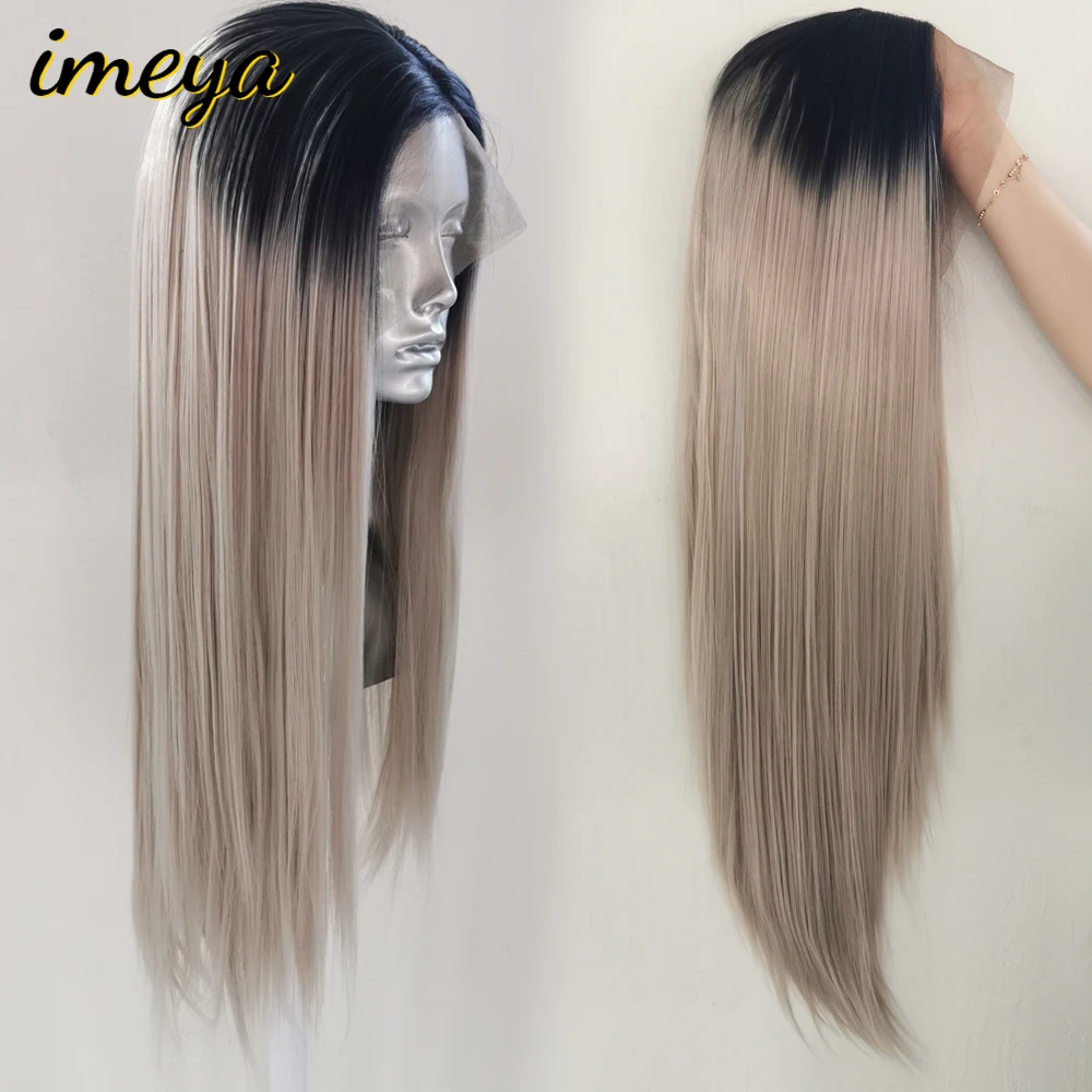 

Imeya Ombre Color 150% Density Silky Straight 13x4 Synthetic Lace Front Wigs Two Tone Heat Resistant Replacement For Women