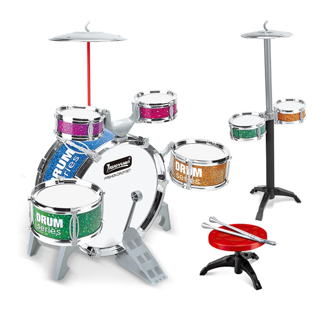Детские электропластины Джаз барабанная установка ударные инструменты набор барабанов игрушки со стулом-серебряный край/Темно-Синий Серебряный/черный/красочный