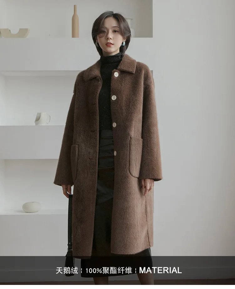TVVOVVIN Autumn Concise Lapel Single Row Buckle Velvet Long Fund Imitate Leather Fur Loose Coat Woman ZX430