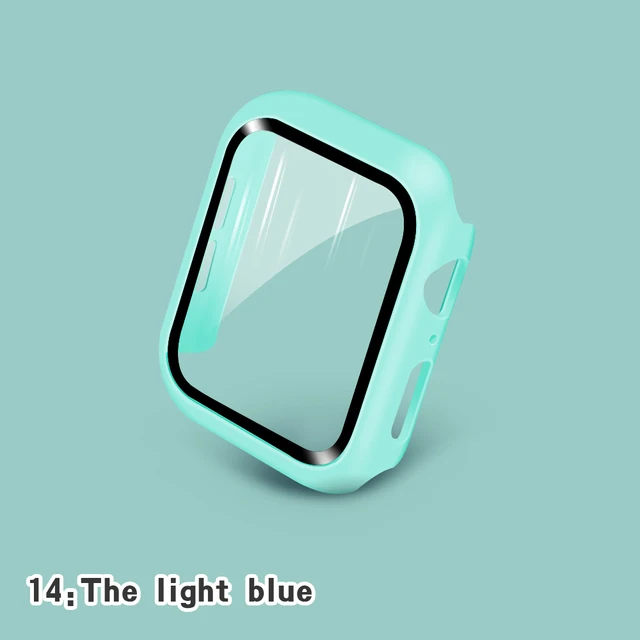 Glass+Cases For Apple Watch Series SE 654321 44mm 40mm Smart iWatch 42mm 38mm 360 Full Bumper Screen Protector+Cover Accessories Light blue