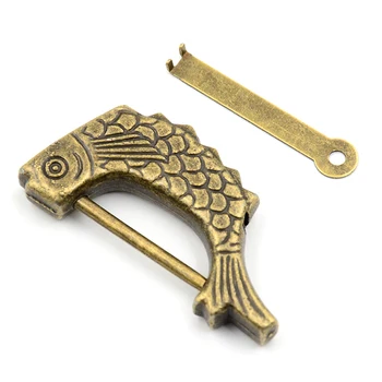 

Vintage ChineseJewelry Box Fish Pattern Lock Home Decor Keyed Padlock Antique Old Style Retro Lock Zinc Alloy