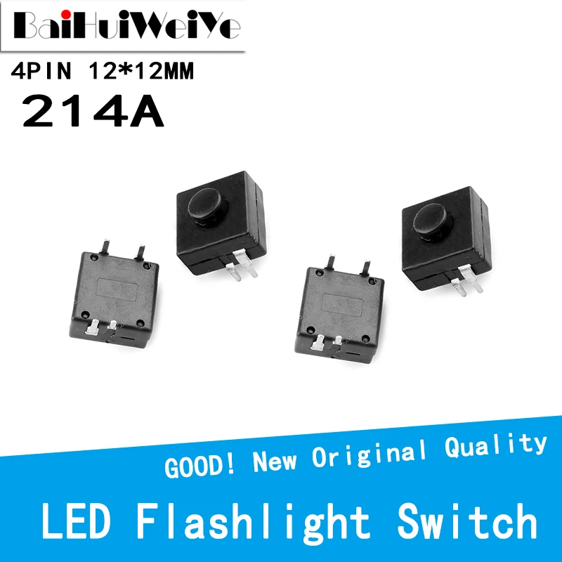 

20PCS Flashlight Button Switch 1212-214A 214A 4Pins Bent Feet 12 * 12 mm Self-Locking Switch ON-ON-OFF 2 Open 1 Close