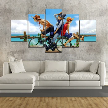 

5 Pieces Anime Canvas Paintings Wall Artwork Posters One Piece Luffy Pictures Prints Home Decor Bedroom Modular Frameworks