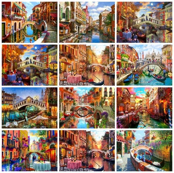 

HUACAN 5D DIY Diamond Embroidery Painting Town Full Square Drill Cross Stitch Landscape Mosaic Venice Needlework Home Decoration
