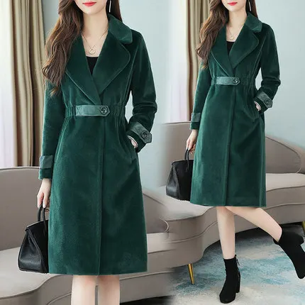 Dark ink green Шуба женская зеленая, розовая, бежевая, плюс размер шикарная норковая Меховая куртка осень зима модная Длинная тонкая толстая верхняя одежда LD842 - Цвет: Dark ink green