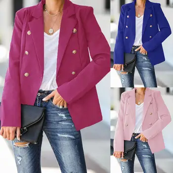 

Women Casual Lapel Solid Color Button Slim Long Sleeve Coat Jacket Blazer