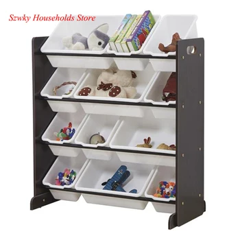 

USA Warehouse Dropshipping Kids' Toy Storage Organizer with 12 Plastic Bins Espresso/White