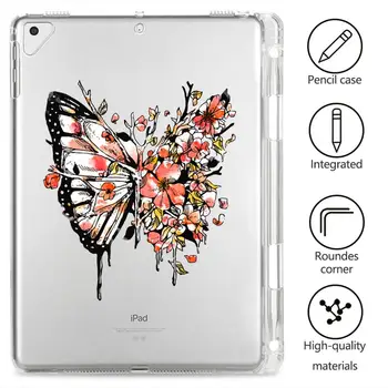 

IPad 2 3 4 Case With Pen Slot Mix Butterfly Transparent Soft Cover iPad Pro 5th 6th Generation 9.7 10.2 11 12.5in Mini 1 2 3 4 5