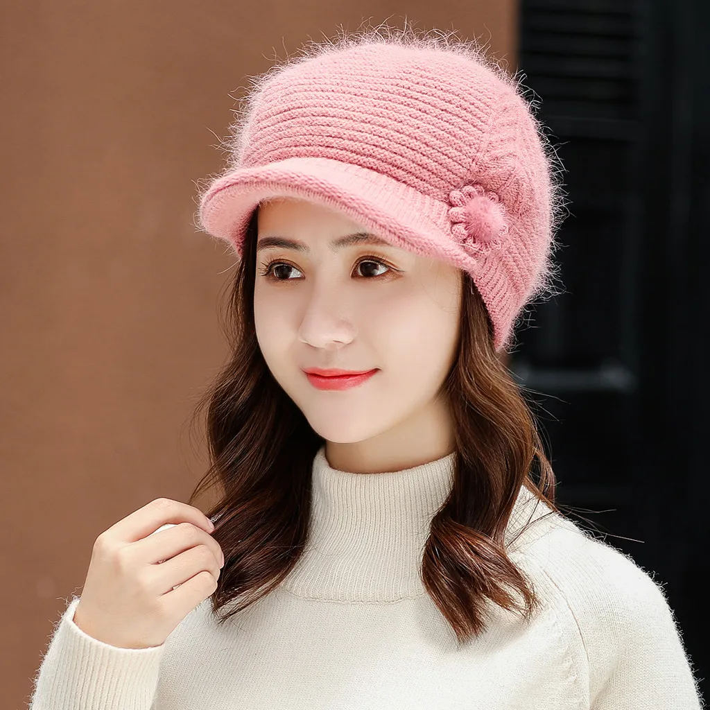 Womail Hat Winter Women Fashion Solid Ear protection comfortable Sweet casquette Casual Warm Floral Plush Wool knit beret cap