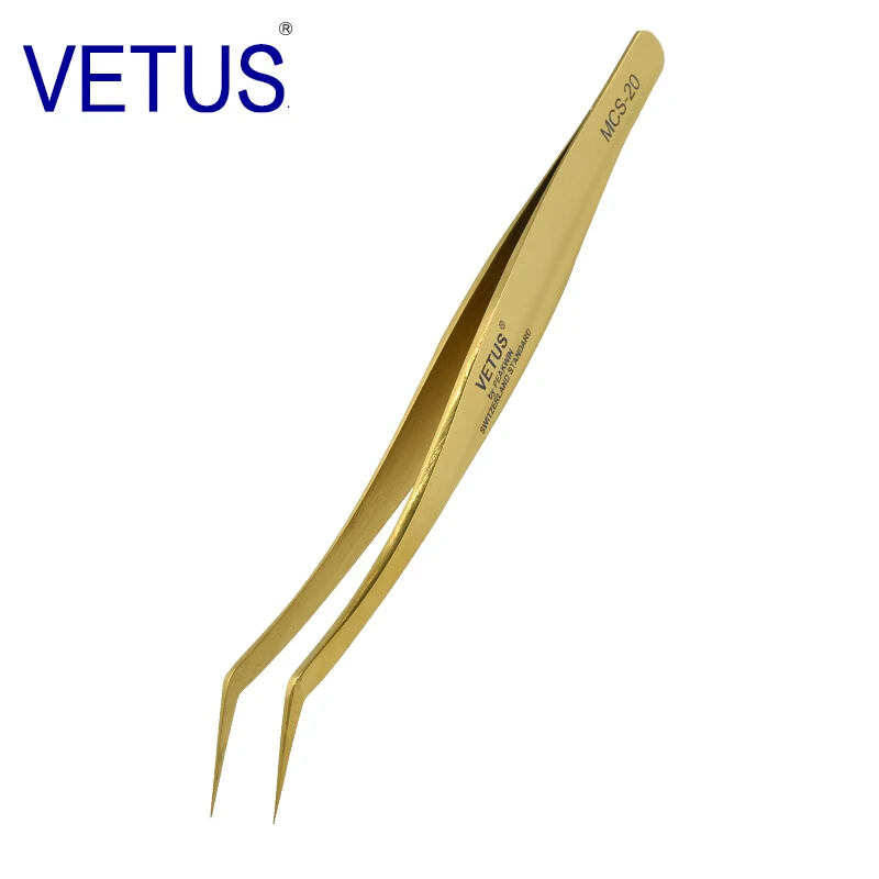 Gold Пинцет для наращивания ресниц Vetus антимагнитный Пинцет для объемных ресниц Золотой пинцет для бровей - Цвет: Gold